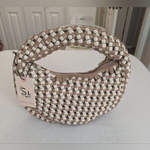 SINCERELY JULES White/Light Beige Woven Shoulder Bag NWT.